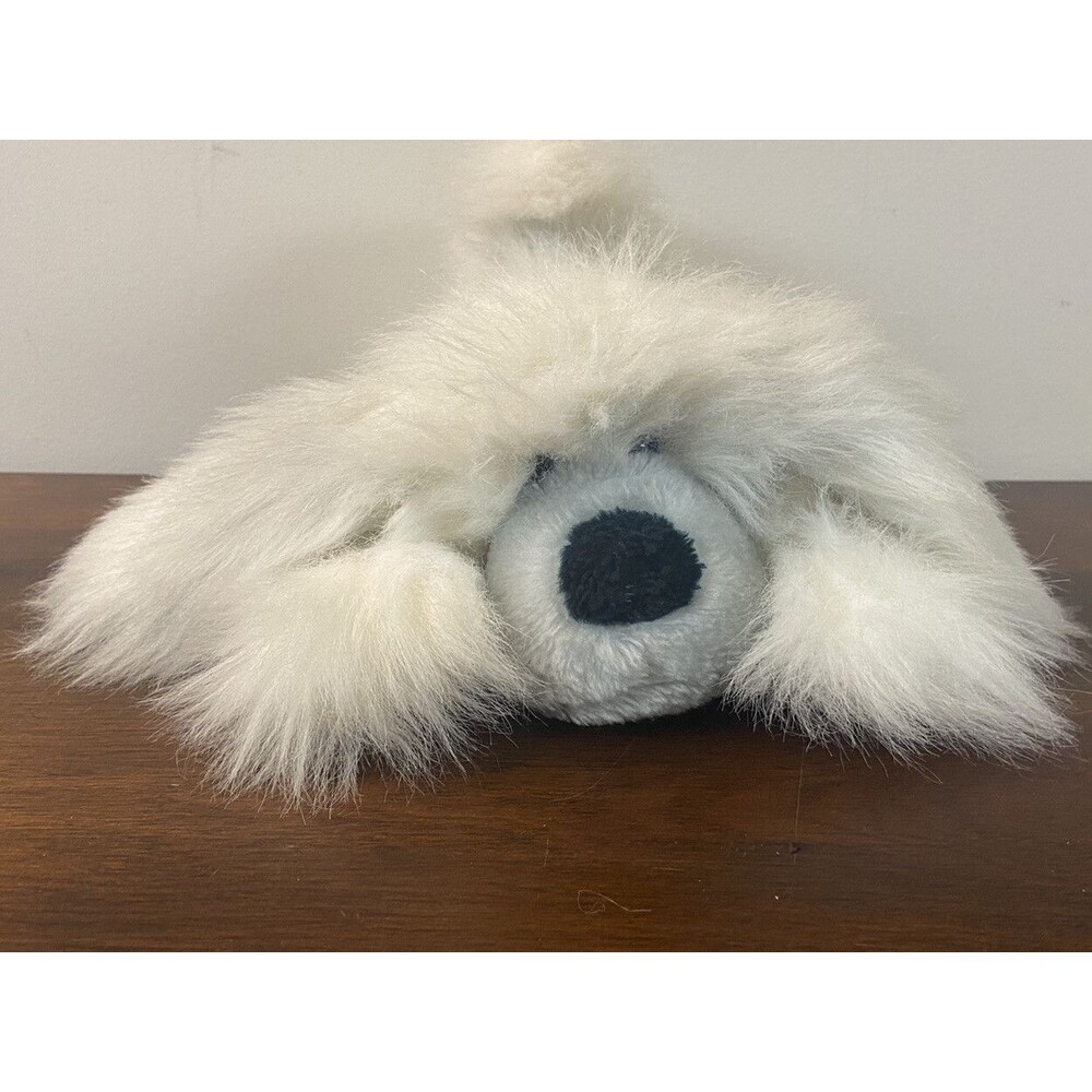 1984 Fore Ltd  Matthew Fox Fluffy Shaggy White Gray Puppy Dog Plush 10"